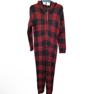 SKIMS Unisex Red Black Brick Buffalo Check Cozy Knit Onesie Size Small/Med NWT